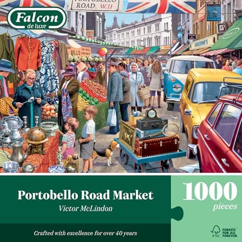 Image of Falcon Portobello Road Market - 1000 Piece Jigsaw Puzzle for Adults - Beautifully Illustrated 1000Pc Adults Jigsaw Puzzle, Fun Activity for Home, Rainy Days Puzzles, Birthday Jumbo