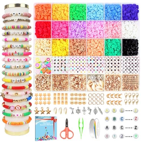 Image of Fournine 5300 Pcs Clay Beads Friendship Bracelet Making Kit, Preppy Flat Polymer Heishi Beads for Jewellery Making Kit, with Charms DIY Craft Gifts for Teen Girls