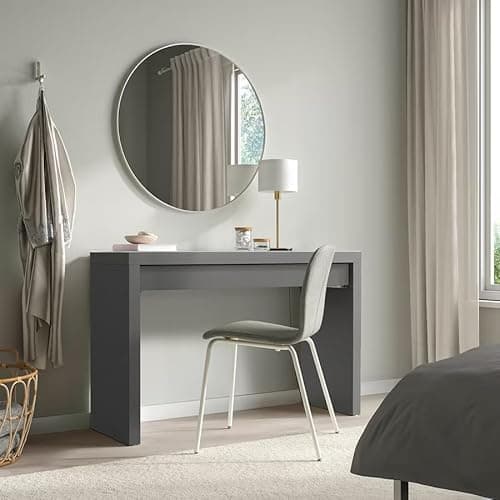 Image of ZRIZAURA MALM Dressing Table, 120x41 – Vanity Desk with 1 Drawer, Tempered Glass Top, Fibreboard with Acrylic Paint Storage for Makeup, Jewelry & Essentials (DARK GREY)