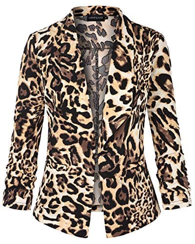 Image of MINTLIMIT Womens Casual Work Office Open Front Blazer Jacket (Leopard Print,Size XL)