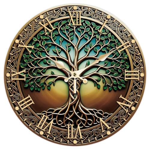 Image of CHGCRAFT Tree of Life Wall Clock Bronze 12 Inch Clock 3D Style Round Decorative Clocks for Bedroom Living Room Kitchen Office