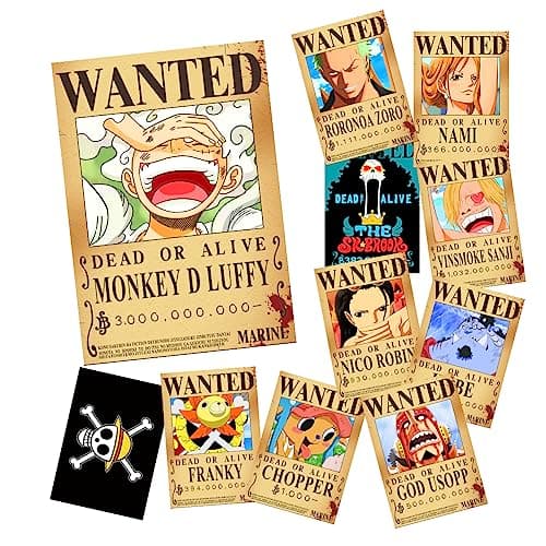Image of FIDRTH 11 PCS Anime OP Wanted Bounty Posters, Nika Luffy 3Billion, 10 Straw Hat Pirates Zoro, Sanji, 1 PC Flag