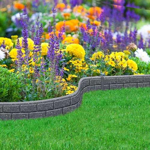 Image of Nicoman Ultra Curve EZ Brick Effect Border Eco-Friendly Garden Edging,Recycled Rubber Tyre for Garden, Path & Patio 9cm High 120cm (4ft) Long, Grey, Pack of 1