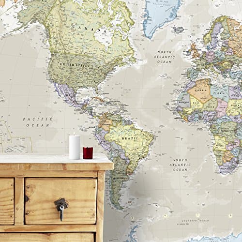 Image of Giant World Map Mural – Mega-Map Of The World - Classic Tones - 232 x 158