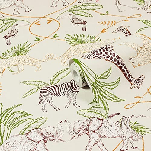 Image of furn. Serengeti Animal Printed Wallpaper, Natural