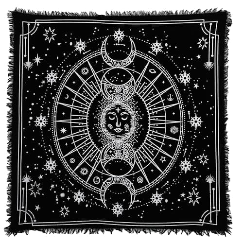 Image of Indian Consigners Moon Phases Altar Cloth Celestical Tarot Deck Alter Square Wall Hanging TableCloth Sacred Place Home Décor Moon Faces 24 by 24 sacred cloth