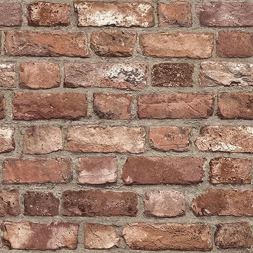 Image of SOPHIE LAURENCE Red Brick Wallpaper Textured Thick Realistic Rustic 3D Stone Wall Effect - Chimney Breast Feature Wall Wallpaper
