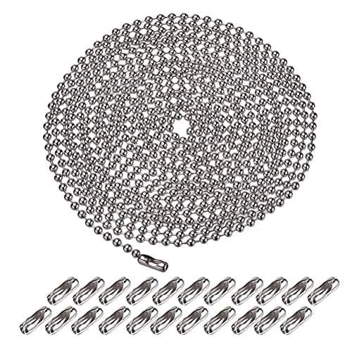 Image of 16.4 Feet Ball Bead Chain, Metal Beaded Pull Chain Extension with Connector Ball Chain Keychain Beaded Roller Chain with 20 Matching Connectors (3.2 mm, Silver)