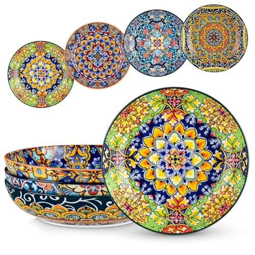 Image of vancasso SIMI Pasta Bowls Set of 4, Porcelain Salad Bowls, 42 oz/1260 ml Large Corlorful Serving Bowls for Kitchen, Dishwasher & Microwave Safe Soup Bowls, Pasta Plates