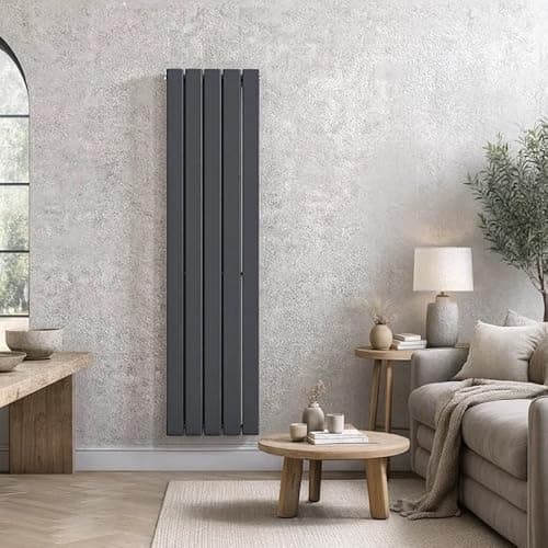 Image of The Radiator Hub AURA Vertical Radiator 1800mm x 376mm Anthracite, 5 Flat Bar Single Flat Panel Radiator, Designer Central Heating Wall Mounted for Bathroom Kitchen Hallway Bedroom Living Room
