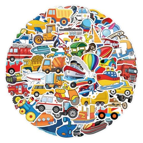 Image of 100 Pcs Cars and Trucks Stickers Laptop Car Scrapbook Phone Skateboard Suitcase Luggage Bike Cartoon Vehicle Vinyl Waterproof Aesthetic Personalised Stickers for Teens Boys Girls Adults
