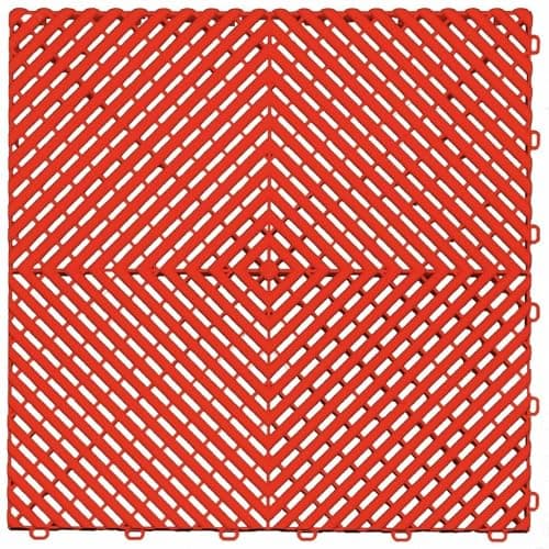 Image of Shield Autocare Vented Interlocking Garage Floor Tiles | Heavy Duty PVC | 400mm x 400mm x 18mm | Self-Draining | Car Sales Showroom Detailing Flooring (Red, 4 Tiles)