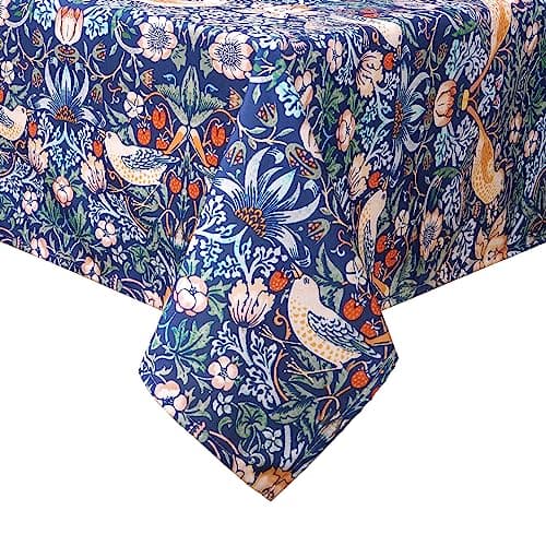 Image of Yrendenge William Morris Tablecloth, Original Design Table Cloth, Waterproof Washable Table Cover, Blue Rectangular Tablecloth, Restaurant Party Placemat, Strawberry Thief, 130x220cm