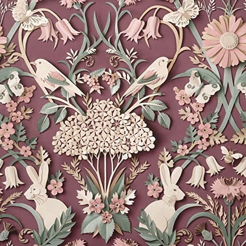 Image of Full Roll Fine Decor Rabbit Butterfly Luxury Woodland Paste The Paper Plum Wallpaper
