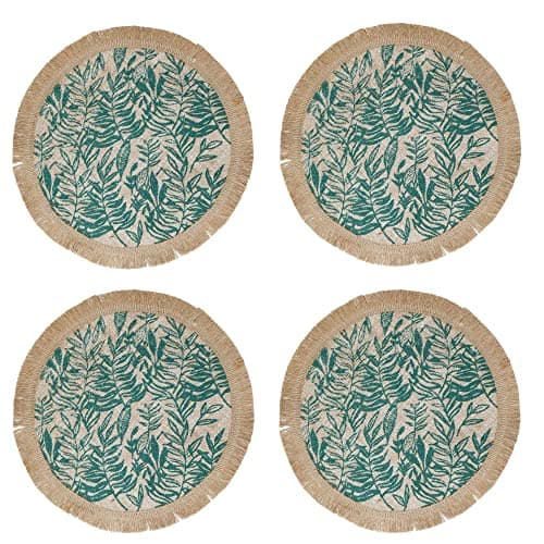 Image of Creative Tops Hessian Jute Patterned Woven Placemats, Green Leaf, Set of 4, 42cm Tagged