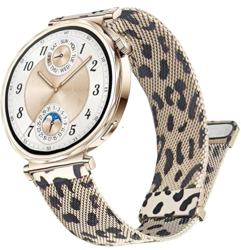 Image of DEALELE Strap Compatible with Huawei Watch GT6 / GT5 / GT4 41mm / GT5 Pro 42mm / Garmin Venu 3S / Fossil Women's Gen 6, 18mm Stainless steel Metal Milanese Magnetic Mesh Bands for Women, Leopard