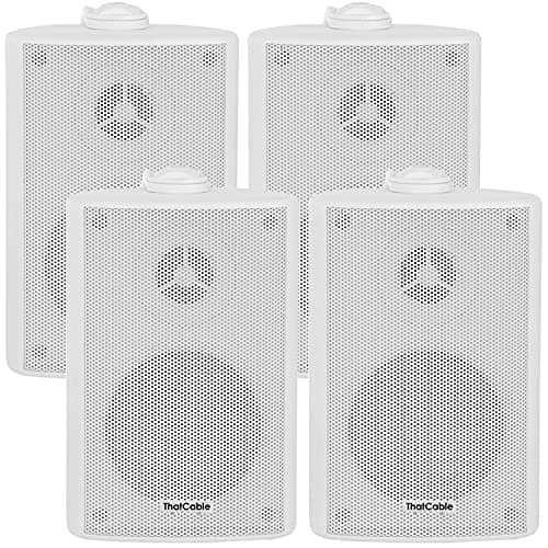 Image of (2 PAIR) 4x 6.5” 120W White Outdoor Rated Speakers *Wall Mounting HiFi Brackets Included* 8Ohm & 100V Perfect for Outside Garden Parties, Rain & Weatherproof IP54 Passive Cabinet - Loops