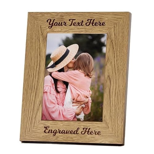 Image of Personalised Wooden Photo Frames 4x6 - Custom Engraved Picture Frames for Mothers Day, Wedding, Family, Graduation, Christmas (Design 1, Portrait)