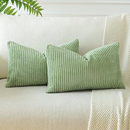 Image of JOTOM Set of 2 Soft Corduroy Striped Cushion Covers 30x50 cm Boho Decorative Throw Pillow Covers Lumbar Cushion Case Couch Home Decor Pillowcases for Sofa Bedroom 12x20 Inch (Sage Green)