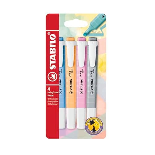 Image of STABILO swing cool Pastel - Highlighter - Pack of 4 - Dusty Grey, Frozen Fuchsia, Breezy Blue, Pale Orange