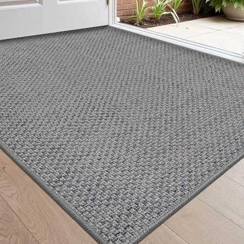 Image of DEXI Indoor Door Mat 44 x 76 cm, Non Slip Rubber Backing, Low Profile Dirt Trapping Doormat for Entrance, Patio, Pets, Grey