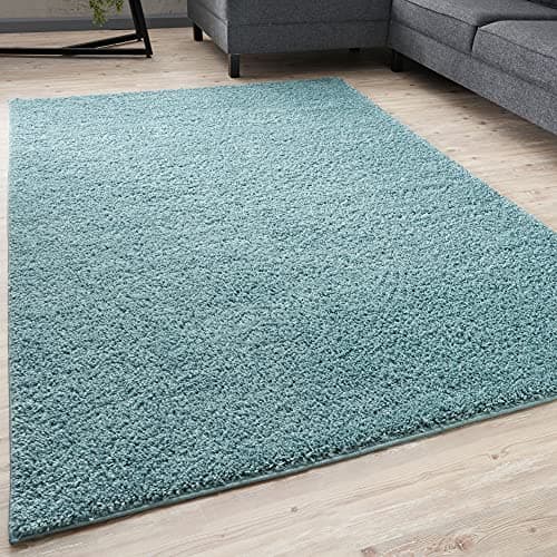 Image of THE RUGS Living Room Rug - Shaggy Soft And Elegant Carpets For The Bedrooms And Kitchen, Easy To Clean, Many Different Sizes (160x230 cm, Duckegg Blue)