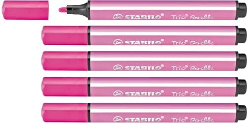 Image of STABILO Trio Scribbi - Triangular Fibre-Tip Pen - Pack of 5 - Pink