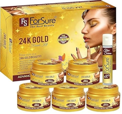Image of 24k Gold Facial Kit for Instant Glow - Radiant & Glowing Skin Facial Kit For Instant Glow Women - 250gm free Serum