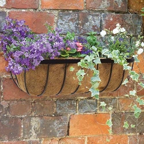 Image of Garden Mile Wall Mount Flower Trough Planter 24'' Garden Hanging Flower Basket Metal Plant Holder Outdoor Plant Pot Planter with Wall Mount Flower Pot Basket Integral Coco Liner for Easy Planting