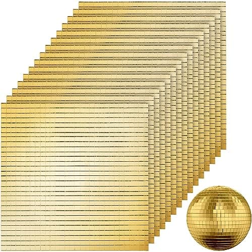 Image of SOUJOY 36000 Pieces Mirror Mosaic Tiles, 5 x 5 mm Self Adhesive Mirror Stickers, Gold Glass Mini Square Disco Ball Mirrors for DIY Home Decorations, Christmas