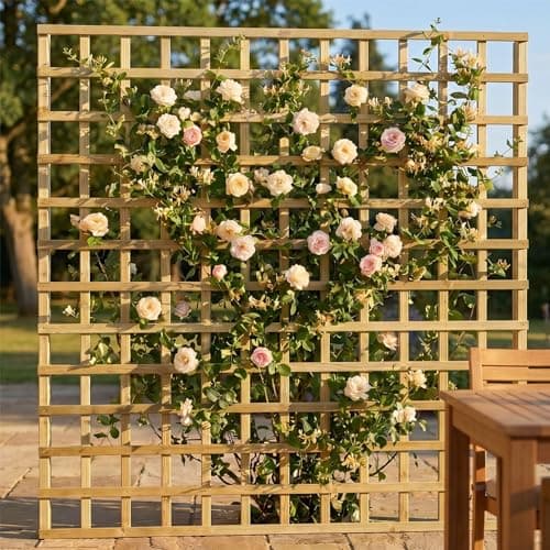 Image of Standard Square Flat Top, 6ft x 6ft Wooden Garden Fence Trellis Panel | Decorative Fencing for Screening Divider, Pergola, & Boundary Wall Lattice (Wide: 182.8cm x High: 180cm)