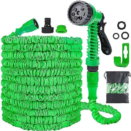 Image of Expandable Garden Hose Pipe 30m 100ft, Hosepipes for Garden Flexible Garden Hose with 7 Function Spray Gun,Extendable Water Hose Retractable Magic Hose Pipe for Gardening Car Washing (Green)