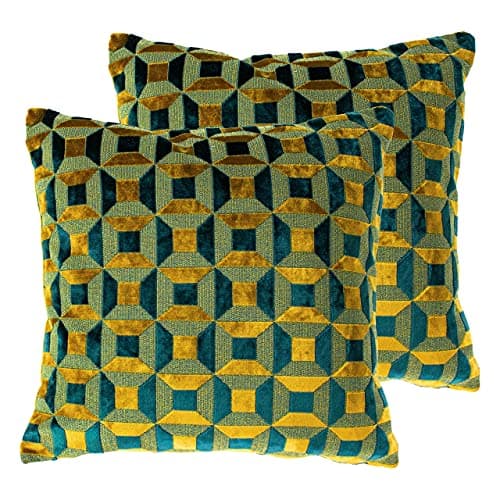 Image of Paoletti Empire Twin Pack Polyester Filled Cushions, Teal/Gold, 45 x 45cm