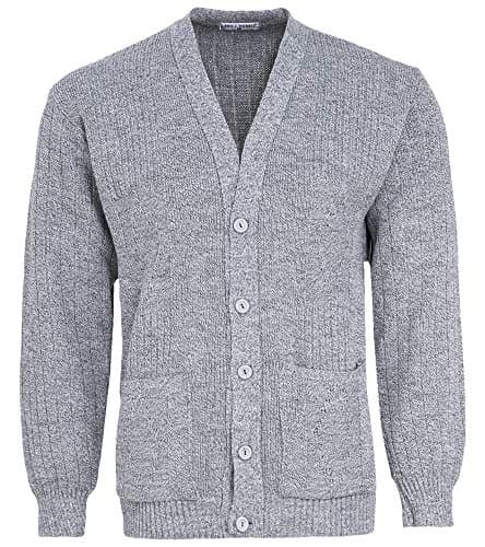 Image of Mens Knitted Cardigan Classic Style Cardigans V Neck Button Jumper Plain Coloured (X-Large, Light Grey)