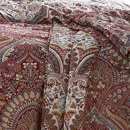 Image of Dreams & Drapes - Maroon Jacobean Bedspread (230cm x 200cm) - Soft Touch - Microfibre - Damask Bedspread in Red - Persian Bohemian Quilted Bedspreads - Exotic Floral Blanket/Bed Cover for Bed