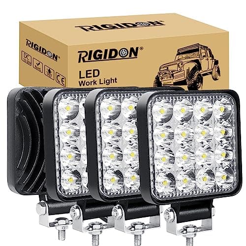 Image of RIGIDON 4 Pcs Square Mini Ultr Thin Led Work Light, 3.3 inch 48W Spot Beam, 12V 24V Outdoor Driving Lights Lamp for Car Off road Boat Truck 4x4 SUV ATV Tractors Excavator, 6000K White, Fog Lamp