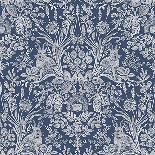 Image of World of Wallpaper Harlen Woodland Damask Wallpaper Animals Leaves Wall Paper for Walls Living Room, Lounge, Bedroom, Hallway, Feature Wall 50341 (Navy Blue)