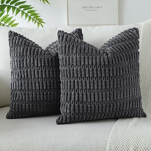 Image of JOTOM Corduroy Soft Striped Decorative Throw Pillow Covers 24x24 Inch Square Cushion Covers 60x60 cm Boho Home Decor Pillowcases Cushion Case for Sofa Couch Living Room Bed Set of 2 (Dark Grey)