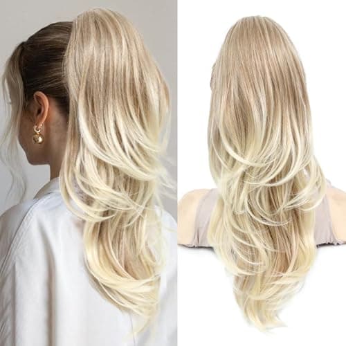 Image of Nexyshe Ponytail Extensions Drawstring Ponytails Hair Extensions Mix Blonde with Light Tail Wavy High Layered Pony Tail Hair Pieces for Women Soft Hair Ponytail Extension