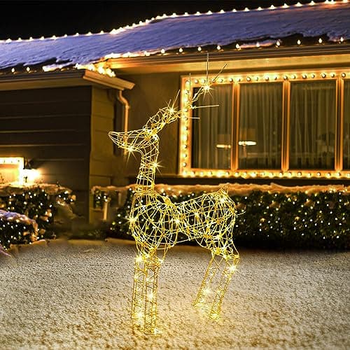 Image of Joomer Light Up Reindeer Outdoor Deer Deocrations, 85CM 240 LED Metal Outdoor Christmas Reindeer Mains Powered, 8 Modes LED Christmas Deocrations with Timer Waterproof for Home Garden, Warm White
