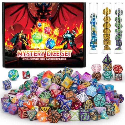 Image of QMAY Mystery Dice, 6 Polyhedral Dice Set Random Style, For Dungeon and Dragons MTG Table Games RPG DND D20 D12 D10 D% D8 D6 D4