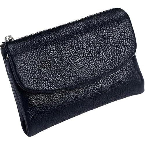 Image of KeyoGoS Unisex Pebble Leather Wallet Full Grain Leather Wallet with Blocking, Zipper Coin Pocket & Multiple Card Slots, Unisex Pebble Real Leather Wallet Bifold Purse (Black)
