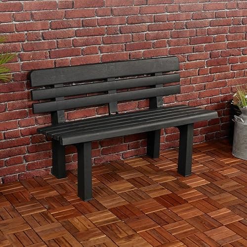 Image of URBN GARDEN 2 Seater Plastic Weatherproof Outdoor Garden Bench Heavy Durable Waterproof Patio Furniture Perfect for Garden Patio Deck or Balcony - Black