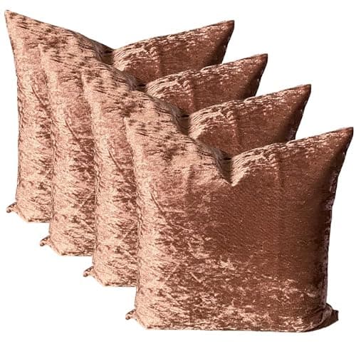 Image of RKAAS HOME Super Soft Decorative Luxurious Crushed Ice Velvet Square Cushion Cover for Living Room Sofa Couch Bed 45cm x 45cm 18x18 Inches (Pack of 4 - Brown)