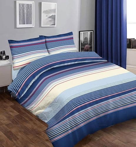 Image of The House Of Emily Printed Duvet Cover Set Emperor Size 290 x 235 cm. Two 48 x 74 cm Pillowcases included. (Emperor, Blue Stripe)
