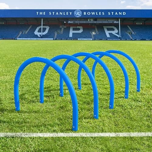 Image of FORZA Football Training Passing Arcs | Set of 5 or 10 High-Tensile Plastic Arcs with Ground Spikes Passing, Dribbling & Agility Training Equipment (5, Sky Blue)